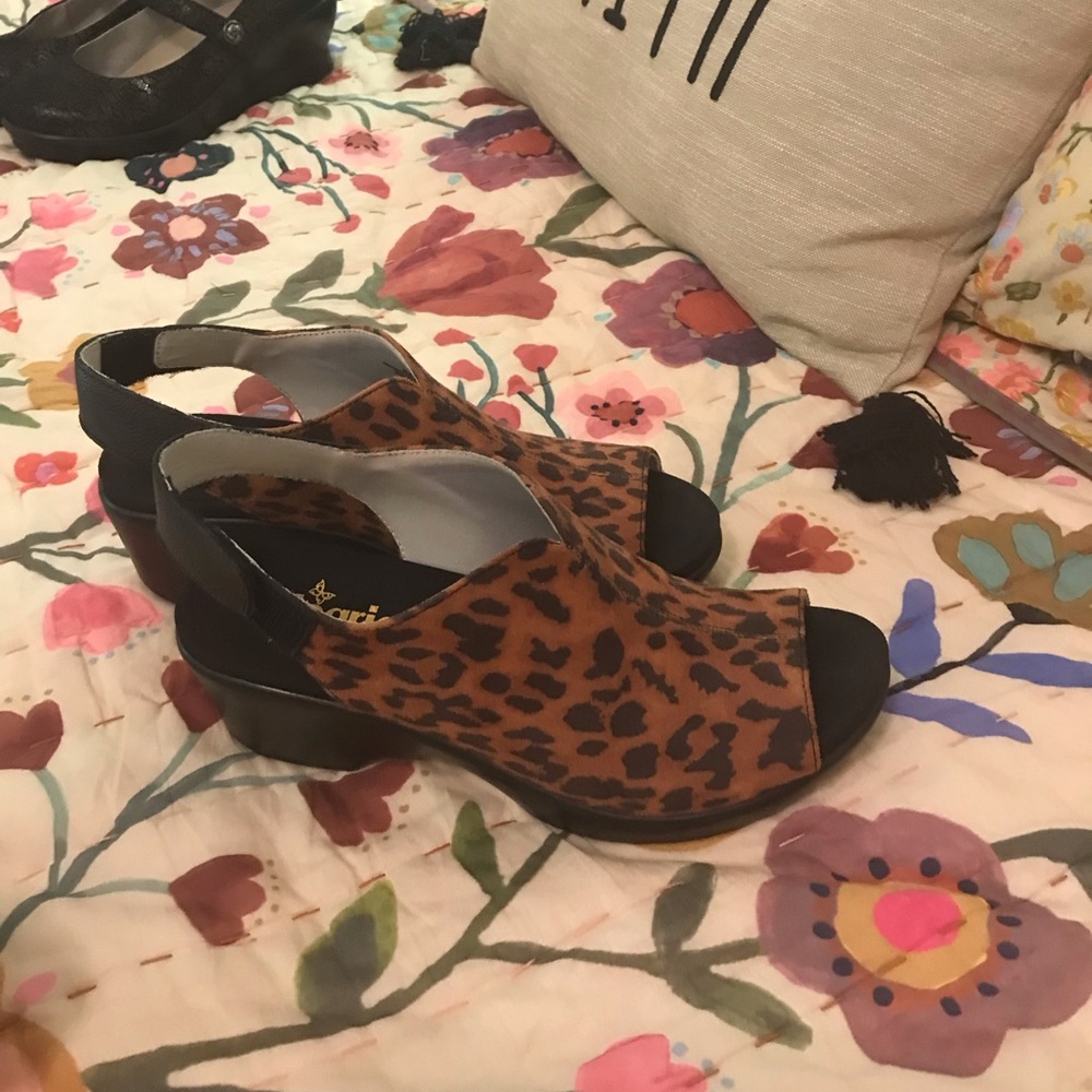 Alegria Leopard Wedges.